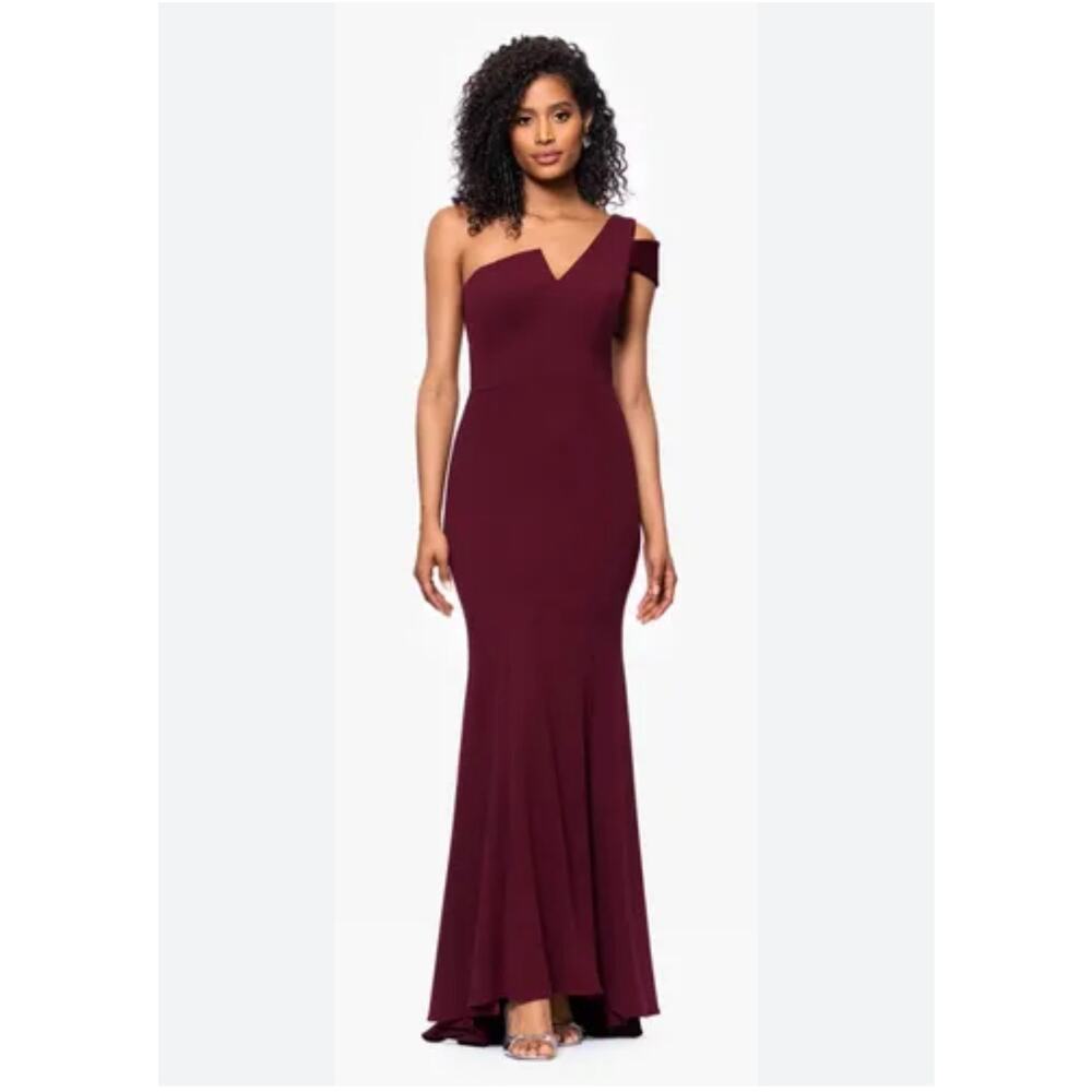 BETSY & ADAM Paulina Cutout One-Shoulder Gown Burgundy Size 10